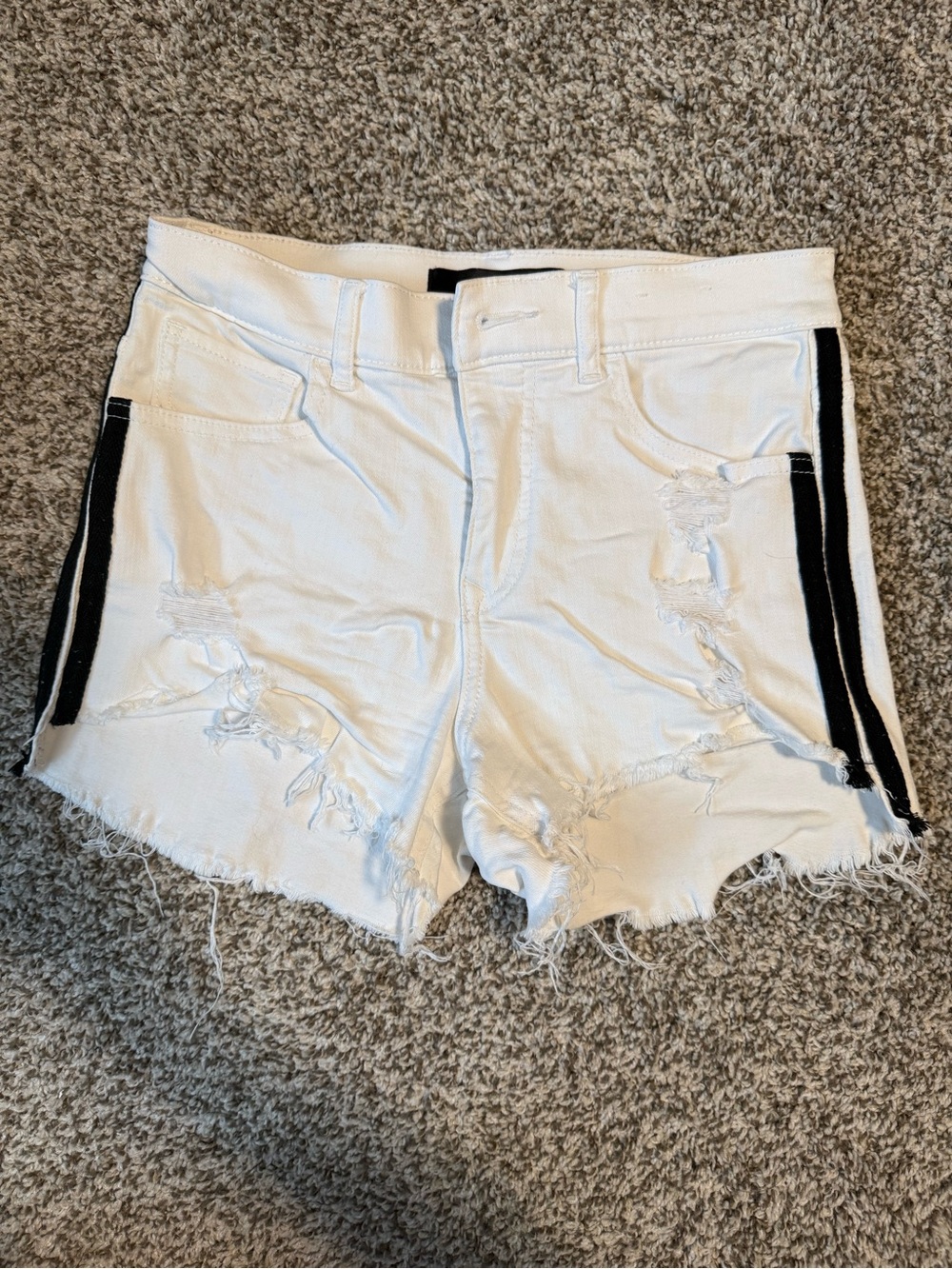 Express White Denim Shorts with Black Side Stripes